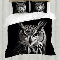 AyPoint Owl Duvet Cover Set King Size, Black and White Sketch of Owl Comforter Cover Set for Kids Ad