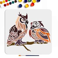 MAYJOYDIY Owl Branch Painting Template 11.8x11.8inchs Reusable Owl Pattern PET Hollow Out Drawing Tw