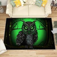 3x4 Rug, Owl Door Mat Washable Non Slip Soft for Entryway, Viking Owl Rug, Neon Green Bird Carpet, O