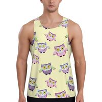 Mens Tank Tops Summer - Cute Cartoon Owls Sleeveless Shirts for Men, Mens Sleeveless Tee Shirts Blac