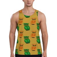 Mens Tank Tops Summer - Orange Green Owl Sleeveless Shirts for Men, Mens Sleeveless Tee Shirts