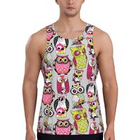 Mens Tank Tops Summer - Pink Green Owl Sleeveless Shirts for Men, Mens Sleeveless Tee Shirts