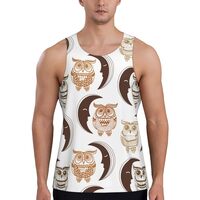 Mens Tank Tops Summer - Crescent Moon and Owl Sleeveless Shirts for Men, Mens Sleeveless Tee Shirts 