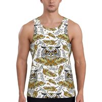 Mens Tank Tops Summer - Feathered Owl Print Sleeveless Shirts for Men, Mens Sleeveless Tee Shirts Bl