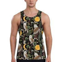 Mens Tank Tops Summer - Owl Moon Flowers Sleeveless Shirts for Men, Mens Sleeveless Tee Shirts