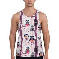 Mens Tank Tops Summer - Purple Tree Owls Sleeveless Shirts for Men, Mens Sleeveless Tee Shirts