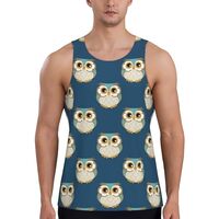 Mens Tank Tops Summer - Cute Cartoon Owl Blue Sleeveless Shirts for Men, Mens Sleeveless Tee Shirts