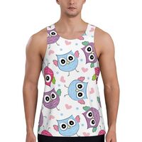 Mens Tank Tops Summer - Blue Purple Pink Owl Sleeveless Shirts for Men, Mens Sleeveless Tee Shirts