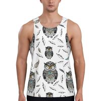 Mens Tank Tops Summer - Tribal Owl Feathers Sleeveless Shirts for Men, Mens Sleeveless Tee Shirts Bl