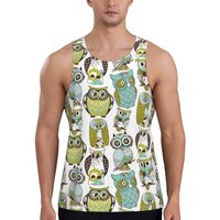 Mens Tank Tops Summer - Blue Green Owls Sleeveless Shirts for Men, Mens Sleeveless Tee Shirts