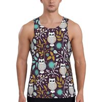 Mens Tank Tops Summer - Forest Cute Owl A Sleeveless Shirts for Men, Mens Sleeveless Tee Shirts