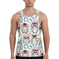 Mens Tank Tops Summer - Owl with Glasses Sleeveless Shirts for Men, Mens Sleeveless Tee Shirts Black