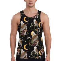 Mens Tank Tops Summer - Owl Strawberry Mushroom Sleeveless Shirts for Men, Mens Sleeveless Tee Shirt