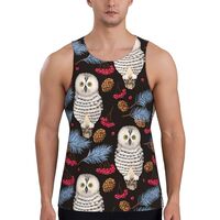 Mens Tank Tops Summer - Pinecone Owl White Sleeveless Shirts for Men, Mens Sleeveless Tee Shirts