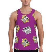 Mens Tank Tops Summer - Quirky Owl Purple Sleeveless Shirts for Men, Mens Sleeveless Tee Shirts
