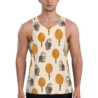 Mens Tank Tops Summer - Tree Owl Prints Sleeveless Shirts for Men, Mens Sleeveless Tee Shirts Black