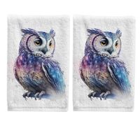 ALAZA Hand Towel Set of 2 100% Cotton Bath Towels Watercolor Owl for Bathroom Housewarming Decor Gif