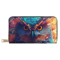 Buewutiry Travel Wallet Womens - Colorful Feather Owl Leather Wallets for Women, Cute Wallets for Wo