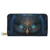 Buewutiry Travel Wallet Womens - Abstract Blue Owl Leather Wallets for Women, Cute Wallets for Women