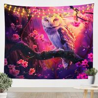Girls Owl Tapestry for Bedroom Aesthetic Pink Cherry Blossoms Tapestry for Bedroom for Kids Room Dec