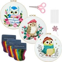 FIFILLION 3 Pcs Beginner Embroidery Kits for Adults. Stamped Cross Stitch Kits for Beginners. Owl Em