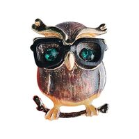 Zeshimb Cute Rhinestone Owl Brooch Pin Emerald Eye Owl Enamel Brooch Antique Cartoon Animal Lapel Pi