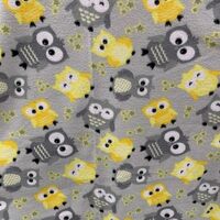 Yellow Funny Owls on Gray Color and on Pink Color Anti Pill Fleece Fabric-Width 58 Inches-Sold by Th