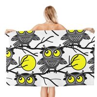 VOSERY Quick Dry Beach Towel - Moon Owl - White Soft Bath Towels for Bathroom, Microfiber Towels for