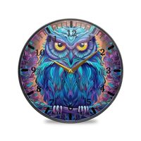 Flradish 时钟 Blue Owl Pattern Wall Clock Silent Non-Ticking Round 12 Inch Quartz Decorative Batte
