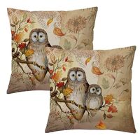 NUTEEN Fall Owls Pillow Covers 18x18 Set of 2,Autumn Grateful Maple Leaves Pinecone Vintage Throw Pi