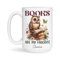 Customized Cute Owl Design Ceramic Cup, Custom Name Mug For Bookworms, Unique White Mug For Readers,