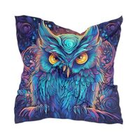 WELLDAY Abstract Blue Owl Silk Scarf Women's Fashion Square Satin Headscarf Neck Scarf Head Hai