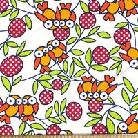 1 Fat Quarter - Orange Owls Berries & Vines on White Cotton Fabric - 18 Inches x 21 Inches