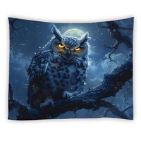YOZSLGU Owl Tapestry Halloween Gothic Spooky Scary Wild Animal Wildlife Blue Fabric Wall Hanging Liv