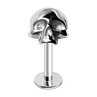 Pierced Owl 16GA 316L Stainless Steel Threadless Push-In Skull Top Flat Back Stud