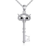 POPLYKE Owl Key Necklace for Women Sterling Silver Vintage Bird Pendant Jewelry