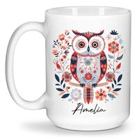 FABGIFT Novelty Owl Flowers Coffee Mug, Folk Art Themed Coffee Cup, Personalized Choose Name Traditi