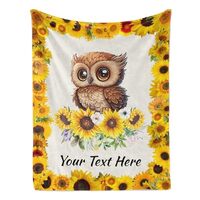 CUSPILO Owl Blanket Sunflower, Custom Blanket with Name for Kids Boys Girls, Soft and Comfortable, 3
