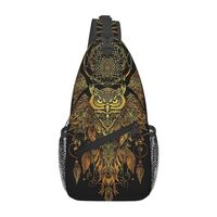 Golden Owl With Dream Catcher Sling Backpack Chest Bag Crossbody Shoulder Bag Gym Cycling Travel Hik