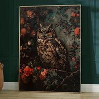 Vintage Owl Poster Dark Owl Canvas Wall Art Moody Owl Painting Retro Animal Prints Dark Academia Flo