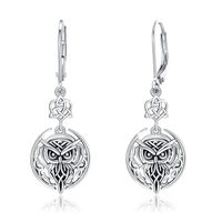 PARYFO Owl Earrings 925 Sterling Silver Tiny Retro Leverback Earrings Owl Celtic Dangle Earrings for