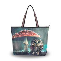 ALAZA Red Mushroom Owl Women Tote Bag Handbag Large Capacity Shoulder Bags L