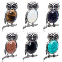 Flemtai 6 Pieces Owl pendant Natural Stone Pendants Healing Crystal Stone Gemstone Charms for Jewelr