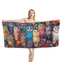 Glomenade Trippy Owl Floral Beach Towels Comfortable Soft Microfiber Bath Towels Lightweight Compact