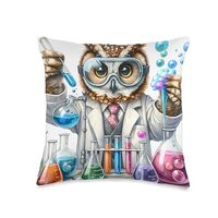 Owl Scientist Conducting Experiment. Chemicals Goggles Lab Throw Pillow