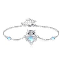 URONE Owl Bracelet 925 Sterling Silver Owl Moonstone Bracelet Owl Jewelry Gifts for Women