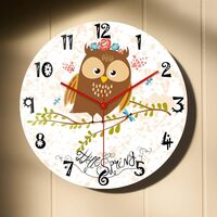 TIMEGLOW 15 Inch Owl on Branch Wall Clock, Modern Decorative Silent Non Ticking Quartz Battery Opera