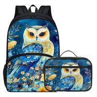 Parprinty Animal Print Backpack Set for Girls Blue Floral Owl Backpack with Lunch Box Elementary Stu