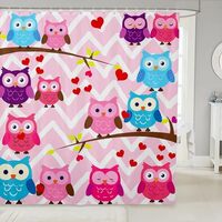 Cute Owl Shower Curtain for Stalls Bathtubs Cartoon Birds Wildlife Bathroom Shower Curtain Set Pink 