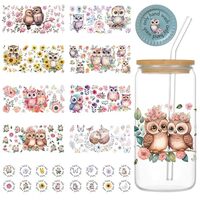 UV DTF Transfer Cup Sticker - 10 Sheets Cute Owls UV DTF Cup Wraps for 16 oz Glass Cups, Waterproof 